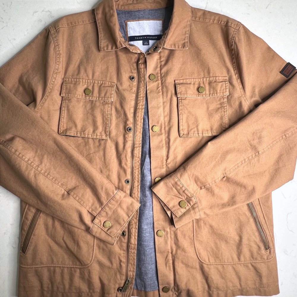 Tommy Hilfiger Canvas Jacket Mens L Brown Chore Utility Workwear